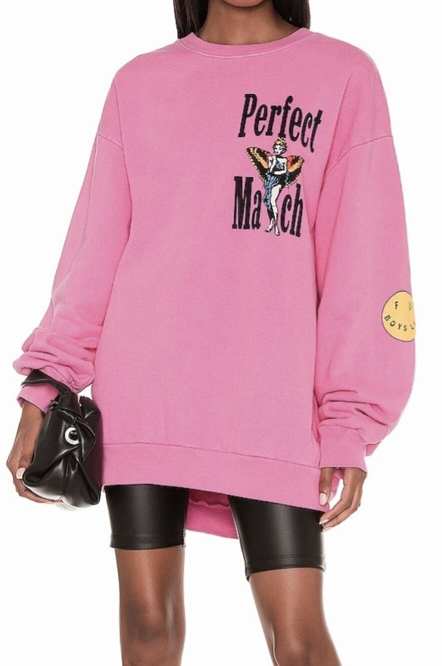 Boys Lie "Perfect Match" Pink Graphic Crewneck Oversized Sweatshirt Women's OS